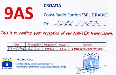 qsl card 9AS croatia navtex