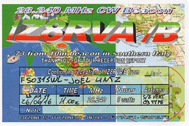 QSL card IZ8RVA beacon Italia balise