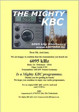 qsl KBC Radio