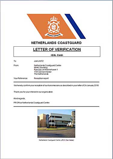 qsl netherlands coastguard DSC