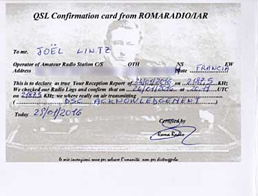 qsl card roma radio iar mode DSC SWL dx