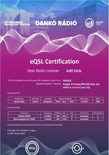 danko radio e QSL Hungary