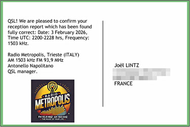 eQSL de Radio Metropolis (I) MW DX