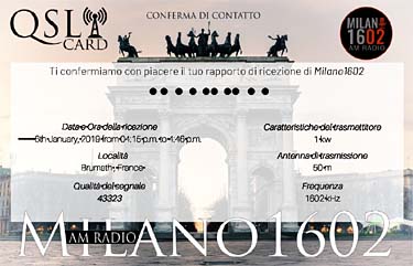 radio milano 1602 khz qsl