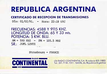 qsl card radio continental argentina