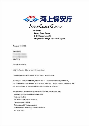 qsl tokyo coast guard japon JCG DSC